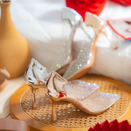 Crystal Bright Pointed High Heels 水晶玻璃细跟款