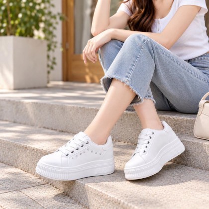 White Platform Rhinestone Sneakers 水钻白色加高款 (Pre-order)